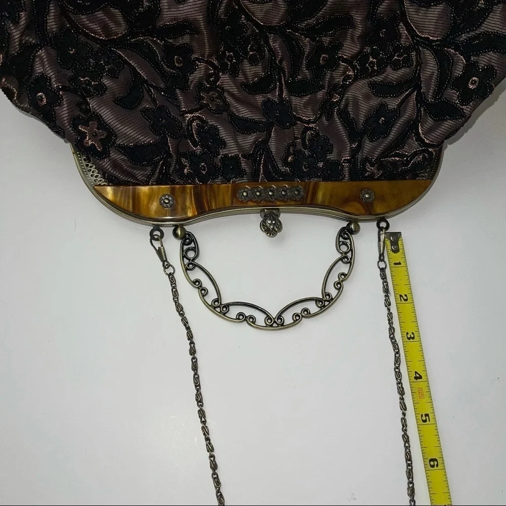 Vintage Inspired Black Gold Beaded Handbag Purse